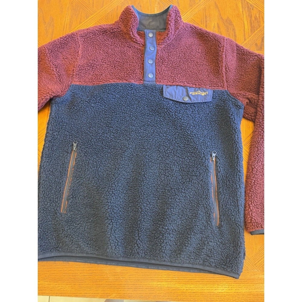 Orvis Pullover Mens  Navy Maroon Fleece Sherpa Snap Front Shirt Jacket Medium - Picture 5 of 9